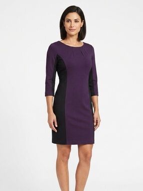 Daisy Fuentes Purple and Black Ponte Sheath Dress - L